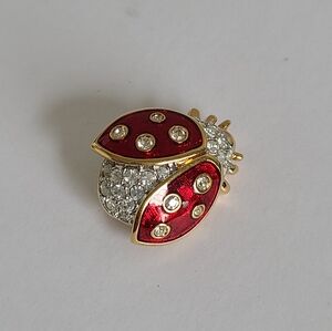 Vintage SWAROVSKI Luxury Red Enamel Crystal Rhinestone Gold Tone Ladybug Brooch